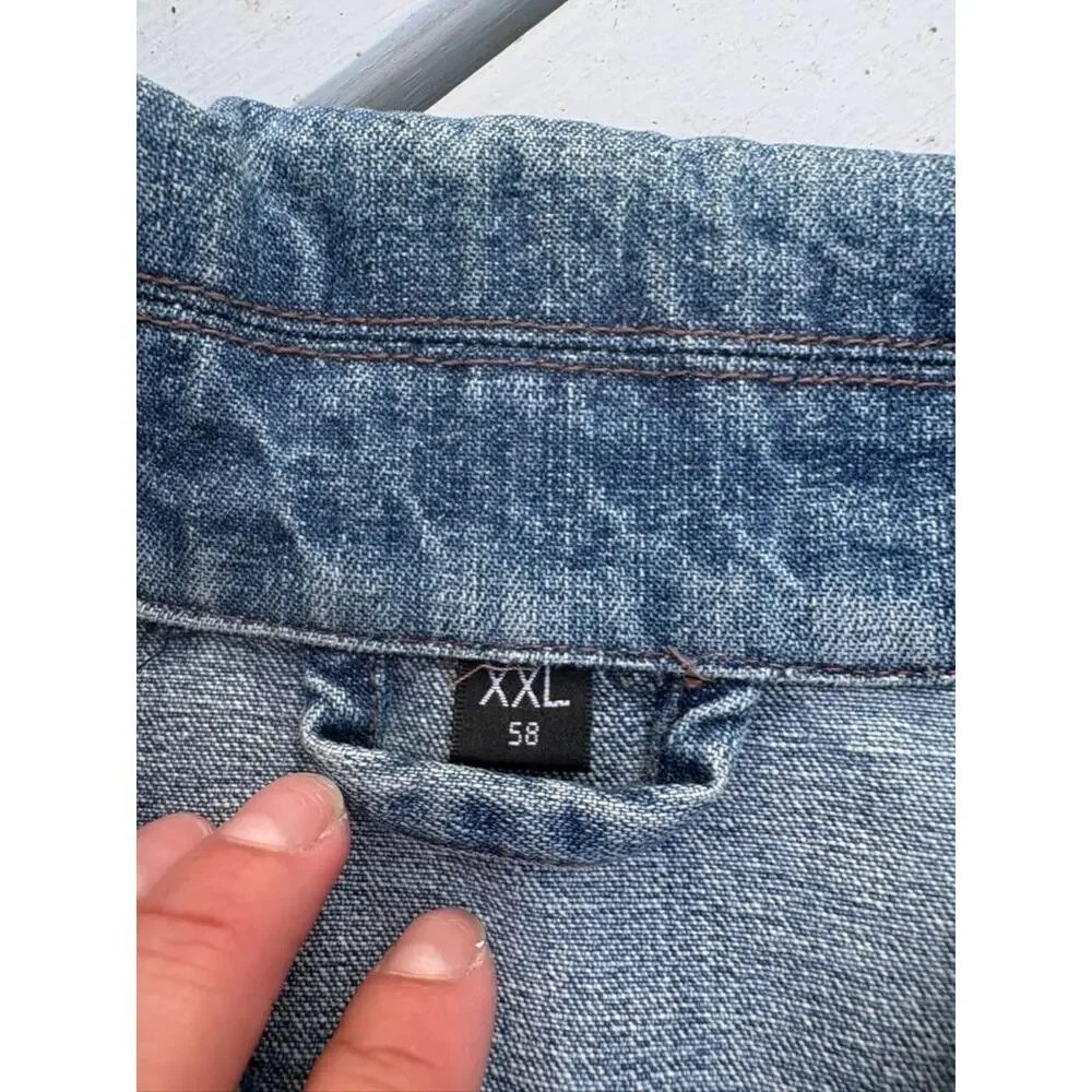 MC ORVIS Denim Trucker Jacket Mens XXL 58 Blue Button Front Faded Jean Coat